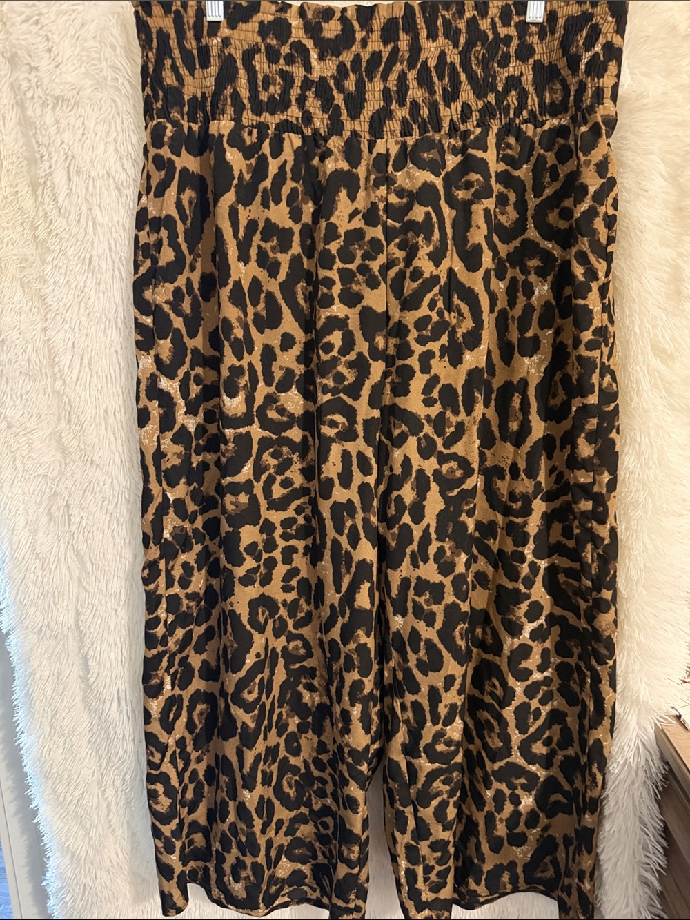 SHEIN Leopard Print Smocked Waist Midi Skirt - Black and Brown